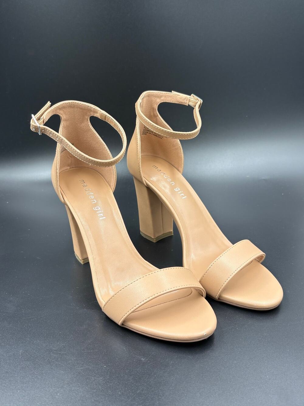 Madden Girl Beella Block Heel Sandals in the color Cafe Size 8